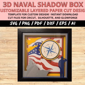 Naval shadow box svg, Naval Destroyer svg, Naval armed forces gift, paper cut light box template, gift veteran Naval, layered 3D Shadow Box