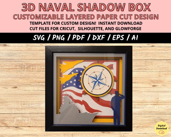 Naval shadow box svg, Naval Destroyer svg, Naval armed forces gift, paper cut light box template, gift veteran Naval, layered 3D Shadow Box