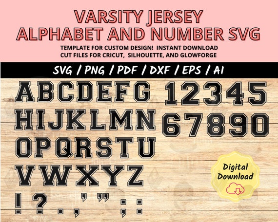 Varsity Jersey Alphabet and Numbers Font Bundle, Sports Lettering SVG Cut Files for Cricut & Silhouette, Custom Jerseys, T-Shirts