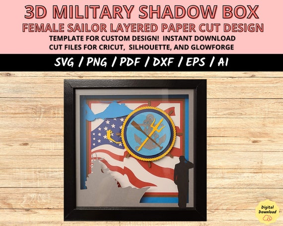 Layered military shadow box cut file, naval shadow box svg, military veteran armed forces gift, 3D sailor light box template
