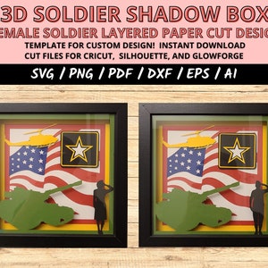 Female veteran svg, military woman svg, army woman svg, Female soldier svg, woman soldier svg, Army svg cricut file, armed forces gift, paper cut light box, 3D light box svg, light box template, gift veteran army, Layered shadow box svg cut file