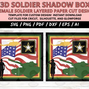 Female veteran svg, military woman svg, army woman svg, Female soldier svg, woman soldier svg, Army svg cricut file, armed forces gift, paper cut light box, 3D light box svg, light box template, gift veteran army, Layered shadow box svg cut file