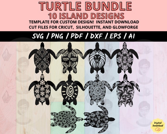 Tribal Turtle SVG Bundle, Polynesian Sea Turtle Cut Files for Cricut Silhouette, Ocean Animal Clipart PNG, Hawaiian Beach Vector Art Pack