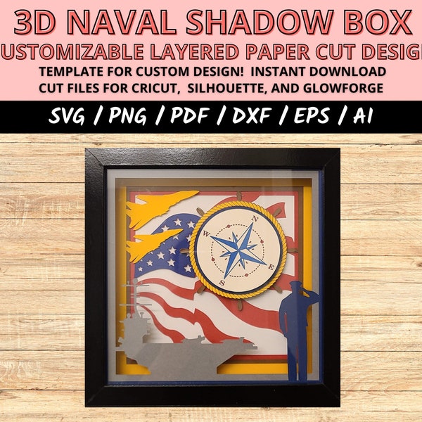 Naval shadow box svg, aircraft carrier svg, armed forces gift, paper cut light box svg template, gift veteran Naval, 3D layered shadow box