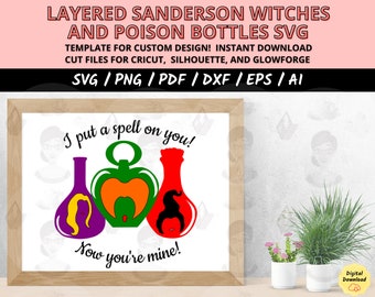 I put a spell on you, Sanderson sister Svg, witch sisters svg, potion bottles svg, witchy sisters, sanderson hair svg, witches potion svg