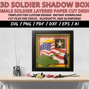 Female veteran svg, military woman svg, army woman svg, Female soldier svg, woman soldier svg, Army svg cricut file, armed forces gift, paper cut light box, 3D light box svg, light box template, gift veteran army, Layered shadow box svg cut file