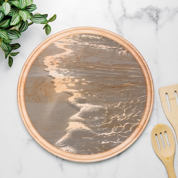 Round Ocean Waves Wood Cutting Board, Charcuterie Serving Tray, Coastal Rustic Kitchen Decor, Perfect Beach House Gift for Foodies and Hosts