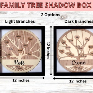 Personalized Wooden Family Tree Plaque: Engraved Name Sign, Shadow Box Frame