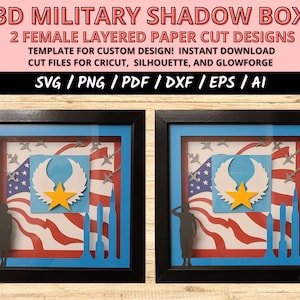 Female Soldier Shadow Box SVG: US Military Paper Cut Template