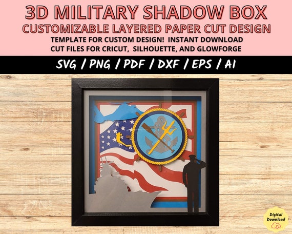 Layered Naval Military Shadow Box SVG Cut File, 3D Paper Art, Patriotic Home Decor Design, Digital Download for Cricut Cutting Machines