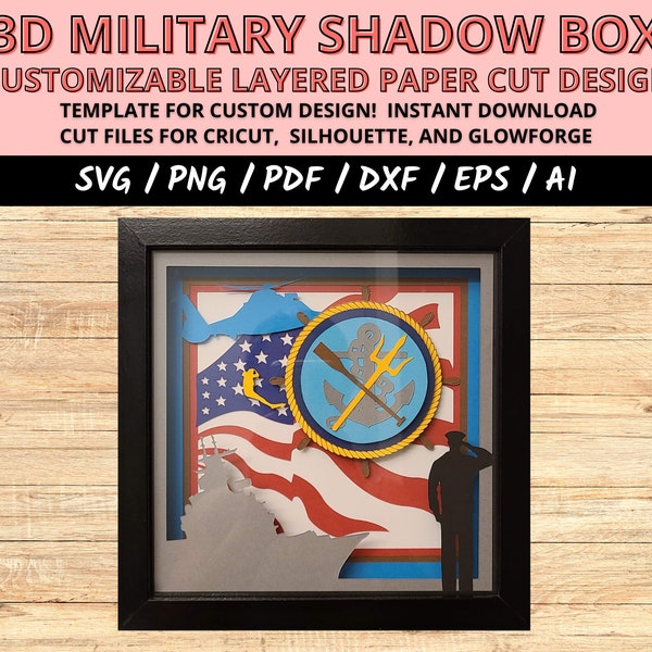 Layered Naval shadow box cut file, Military shadow box svg, military veteran armed forces gift, 3D sailor light box template, naval present