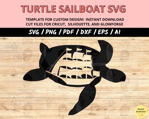 Turtle Sailboat SVG, Island Tortoise SVG and DXF Laser Cut Files Bundle, Nautical Tropical Designs for Cricut & Silhouette, Beach and Island