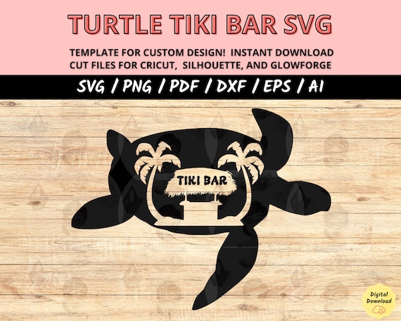 Tiki bar sea turtle svg, island tortoise svg & dxf laser cut file, nautical island turtle png designs, tiki bar turtle svg Cricut cut files
