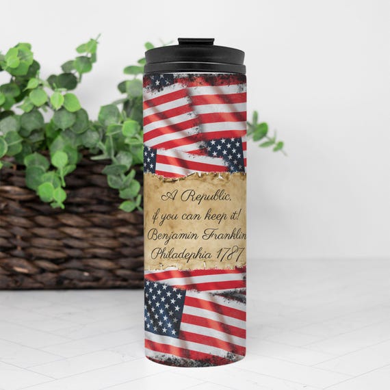 USA Flag Travel Tumbler, Patriotic Insulated Stainless Steel Mug American Flag Design, Travel Coffee Cup, Fourth of July Gift Idea Drinkware