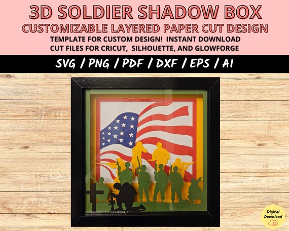 Patriotic Military Light Box SVG, Soldier Paper Cut Layered Design for Cricut & Silhouette, Veteran Tribute Cut File, Memorial Day Craft SVG