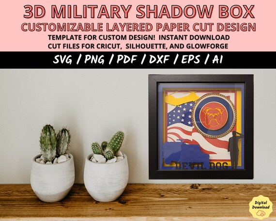Military Shadow Box SVG Bundle, Saluting Soldier Cut File, Patriotic Military Design for Cricut & Silhouette, Memorial Day Craft SVG
