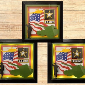 Military Shadow Box Paper Cut Light Layered Design Patriotic Art Display Case Armed Forces Gift Veteran Navy Tribute Space Force Guardian
