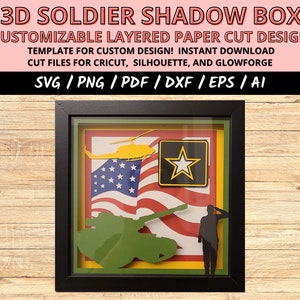 Military Soldier Shadow Box SVG: Layered Paper Cut File (Digital Download)