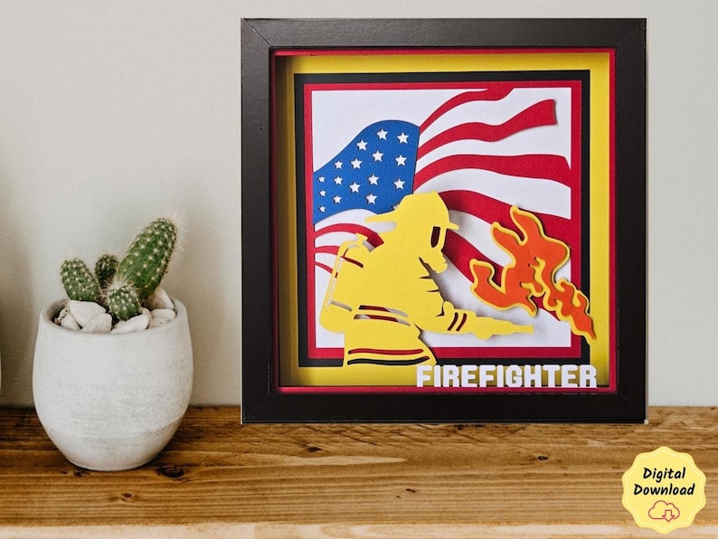 Firefighter Shadow Box Paper Cut Light Box Template Design Layered Art ...