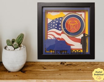 Military Shadow Box Template Design Layered Svg Cricut File Marine Papercut Saluting Veteran Gift Retirement Present Armed Forces Light