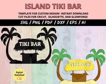 Layered Tiki Bar SVG for Cricut, Tropical Hawaiian Luau Party Cut Files, 3D Paper Craft Design, Silhouette and Cricut Compatible File Bundle