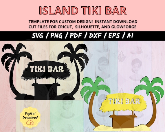 Layered Tiki Bar SVG for Cricut, Tropical Hawaiian Luau Party Cut Files, 3D Paper Craft Design, Silhouette and Cricut Compatible File Bundle