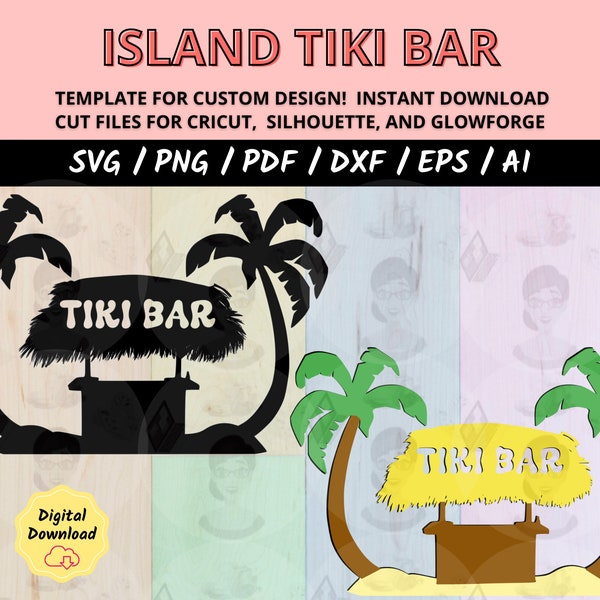 Layered tiki bar svg design for cricut, island tiki bar eps, tropical tiki bar dxf glowforge laser cut file, personalize beach tiki bar sign