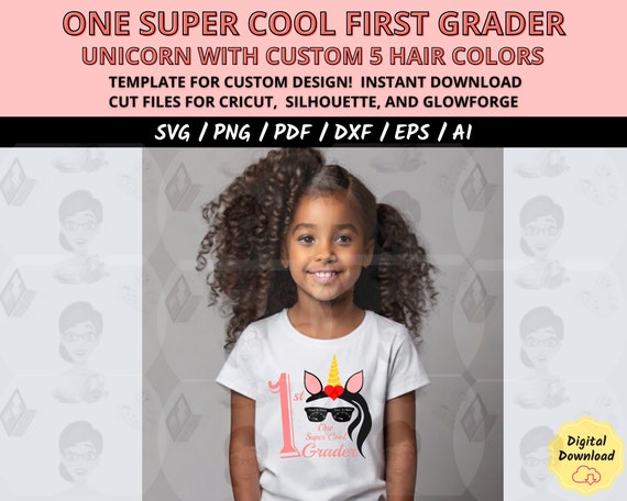 Cricut Cut File for First Day of School Shirt, One Super Cool 1st Grader SVG, Super Cool Kid SVG, Teacher Gift PNG, Back to School Design