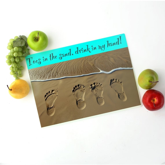 Summer Beach Cutting Board, Toes in the Sand Drink in My Hand Design, Coastal Kitchen Decor, Wood Serving Tray Gift for Beach Lovers