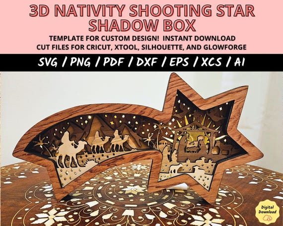 Wooden Light Box with Star of Bethlehem Design, 3D Layered Paper Cut Template, Christmas Decoration, Holiday Home Decor, SVG Cut File Cricut
