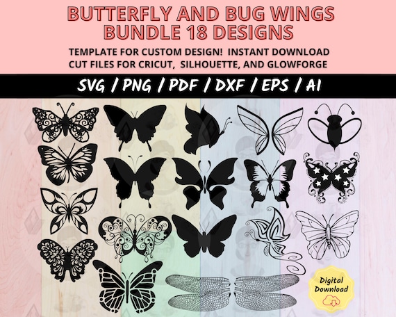 Butterfly SVG Bundle, Butterfly Cut Files for Cricut Silhouette, Floral Insect Wing PNG Clipart, Nature Vector Designs, Summer Spring Art