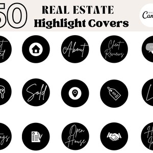 Real Estate Highlight Covers, Black Highlight Covers, Real Estate Icons, Instagram Highlights, Realtor Marketing, Realtor Instagram