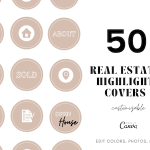 50 copertine in evidenza per immobili / Copertine in evidenza neutre / Icone di marketing per agenti immobiliari / Copertine in evidenza per Instagram