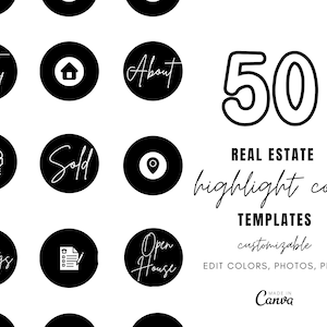 Copertine in evidenza per Instagram immobiliare / Copertine in evidenza nere / Icone di marketing per agenti immobiliari / Copertine in evidenza per agenti immobiliari / Icone dei social media