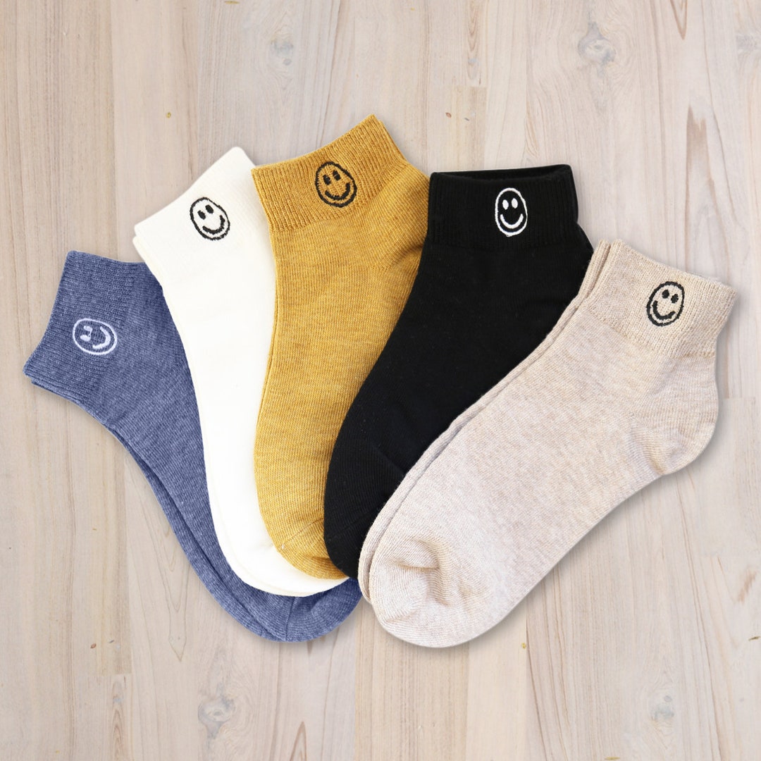 Cute Women's Socks Set Embroidery Smile Ankle Socks Etsy