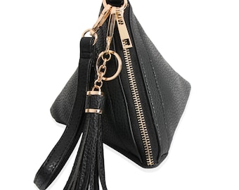 Triangle Bag Vegan Faux Leather Wristlet Clutch: Geometric Pyramid Purse