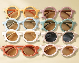 Gafas de sol redondas retro para niños: protección UV, ideales para fiestas en la playa (paquete de 8 pares)