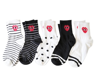 Calcetines de media caña con diseño de corazones, rayas y lunares - Calcetines de media caña para mujer (5 pares)