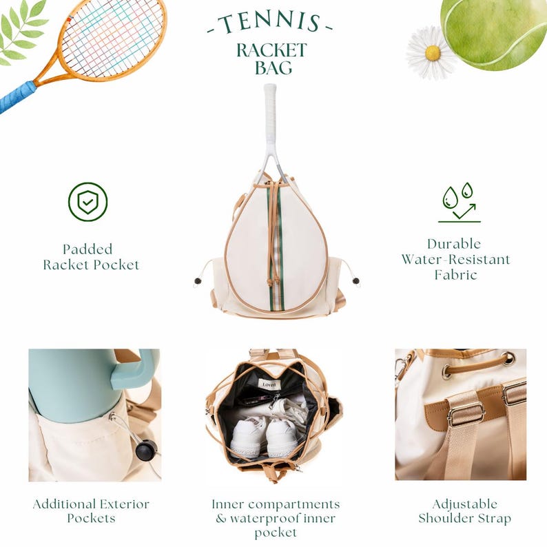 Tennis Bag Racket Backpack Sports Racquet Bag - Bags for Women, Unisex ...
