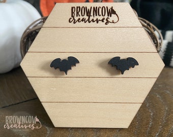 Bats Halloween Stud Boucles d’oreilles, Bat Studs, Boucles d’oreilles Wood Stud, Boucles d’oreilles Halloween, Cadeaux