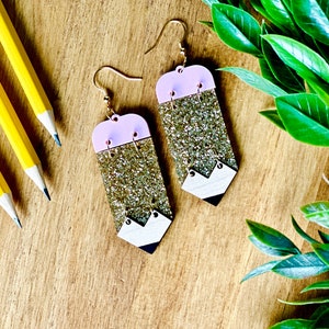 Pencil Teacher Earrings, Pencil Earrings, Pencil Drop Earrings, Acrylic Earrings, Back to School Earrings, Gifts for Teachers image 5