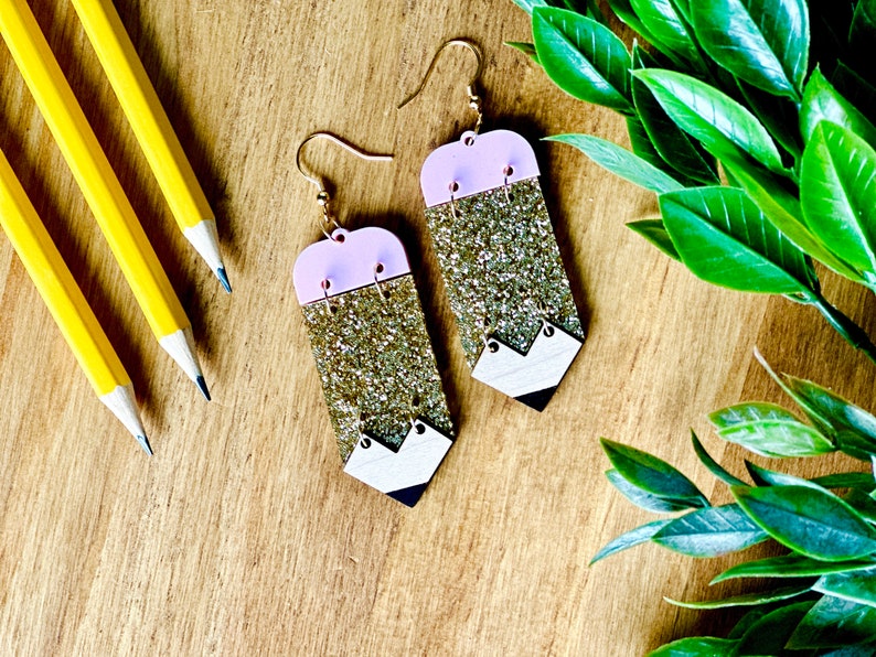 Pencil Teacher Earrings, Pencil Earrings, Pencil Drop Earrings, Acrylic Earrings, Back to School Earrings, Gifts for Teachers image 5