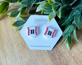 Custom Engraved Baseball Home Plate Stud Earrings, Baseball Stud Earrings, Baseball Earrings, Baseball Accessories, Baseball Mom Earrings