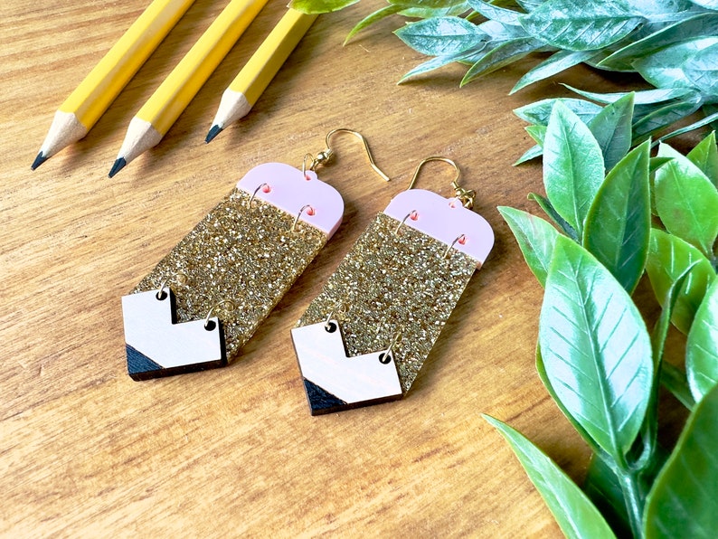 Pencil Teacher Earrings, Pencil Earrings, Pencil Drop Earrings, Acrylic Earrings, Back to School Earrings, Gifts for Teachers image 3