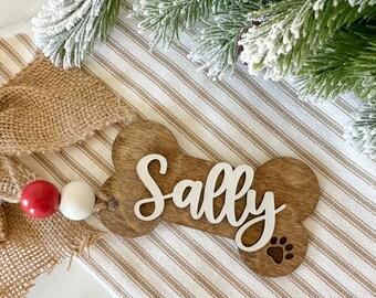 Personalized Pet Christmas Stocking Tag, Custom Wood Bone Stocking Tag, Christmas Stocking Tag