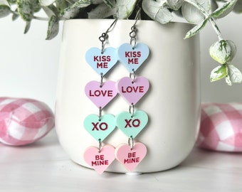 Conversation Heart Drop Earrings, Valentine's Day Earrings