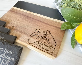 Slate and Wood Personalized Cutting Board for New Homeowners, Personalized Charcuterie Board, Housewarming Gift