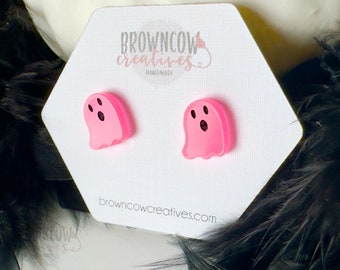 Glow in the Dark Pink Stud Ghost Earrings, Halloween Ghost Earrings, Halloween Stud Earrings, Ghost Stud Earrings, Glow in the Dark Earrings