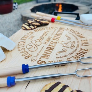 Personalized S'mores Board and Sticks, Housewarming Gifts for Families, Family Gifts, Camping Gifts, S'mores Charcuterie Board image 2