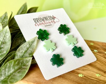 Clover Earrings, St. Patricks Day Shamrock Stud Earrings, St. Patricks Day Clover Stud Earrings, Glitter Shamrock Stud Earrings